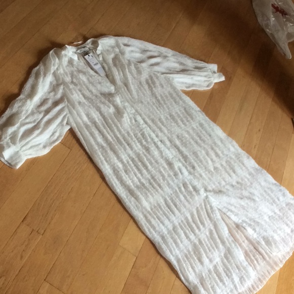 Zara white crinkle dotted Swiss button front dre - Picture 7 of 14